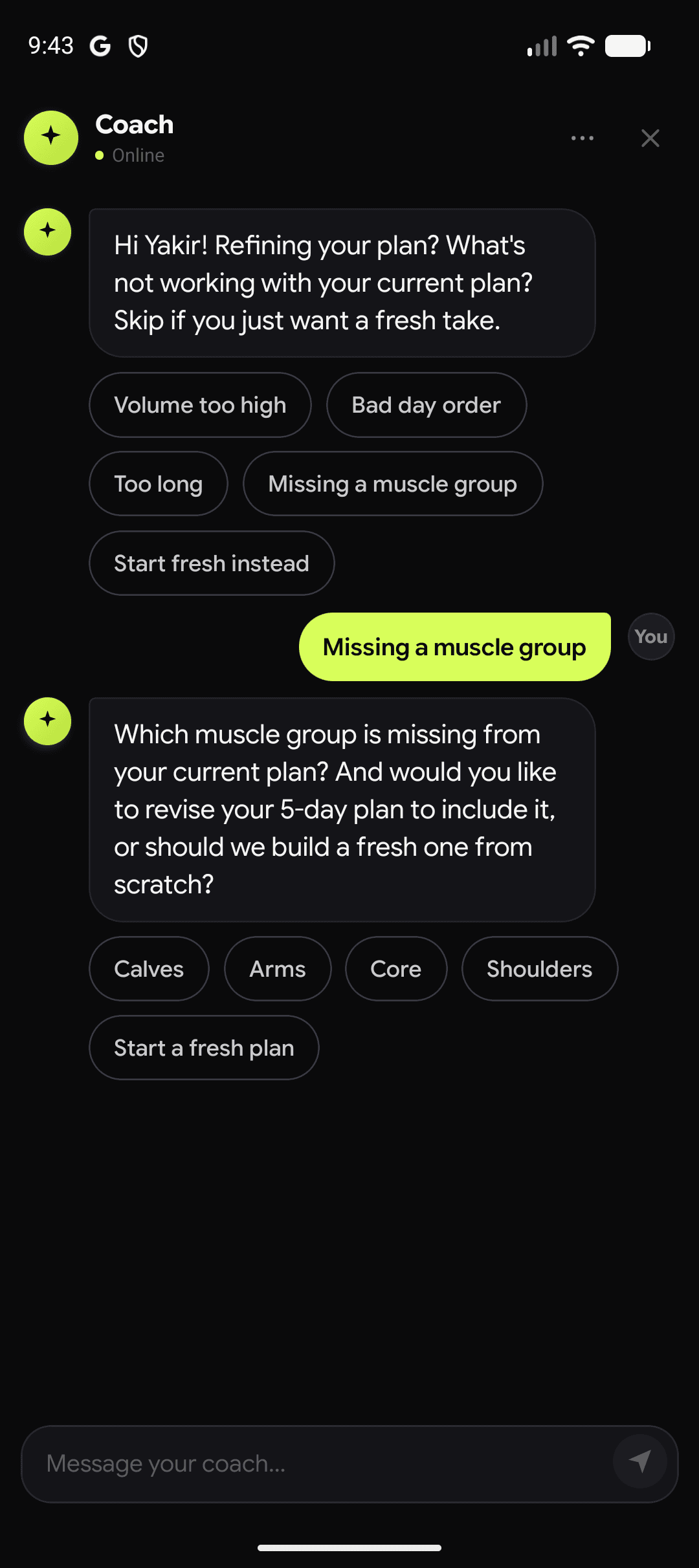 Spot coach plan builder: a chat that builds your training plan